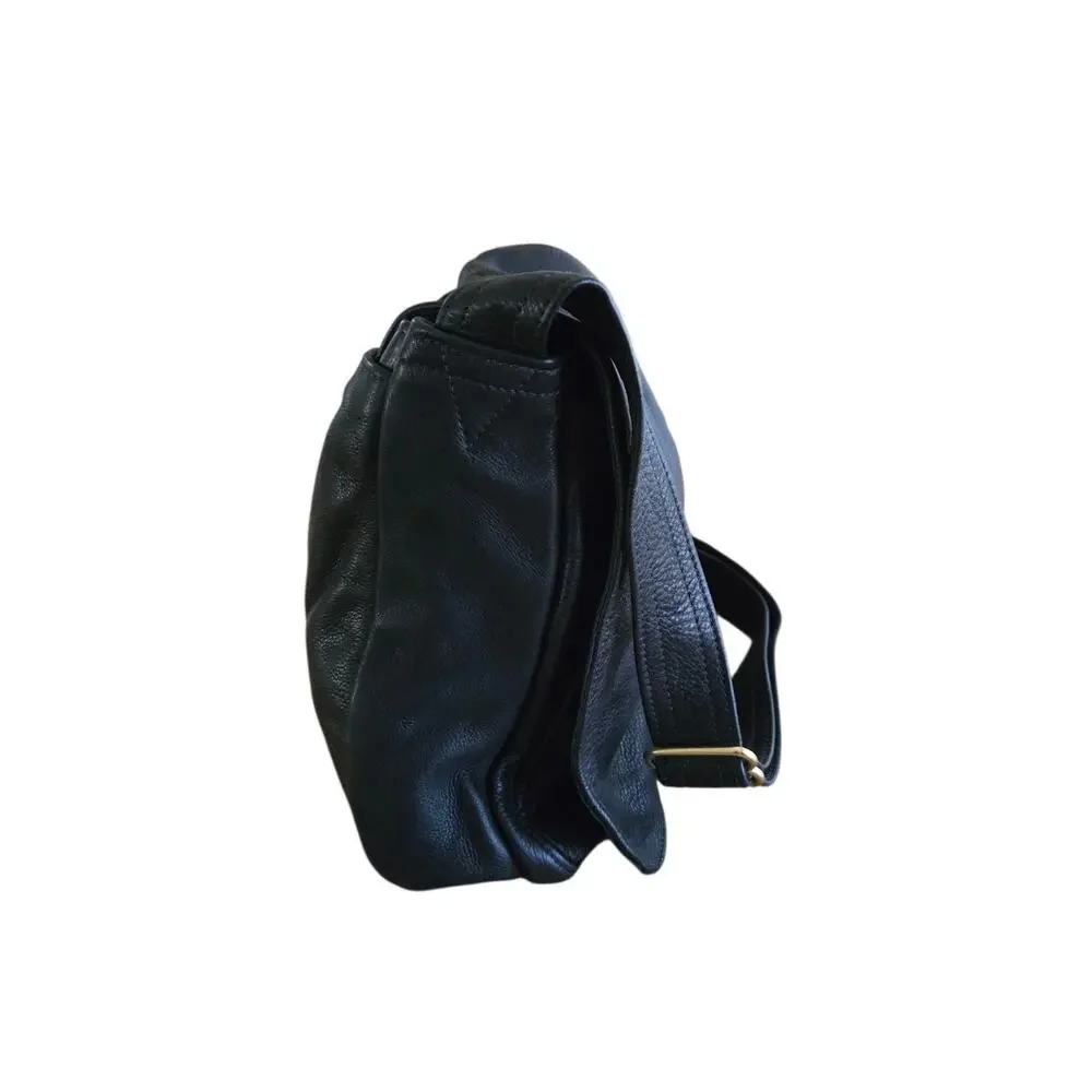 Vintage Fred Eisen New Hope Leather Messenger Bag Black 3 Compartment Pliable